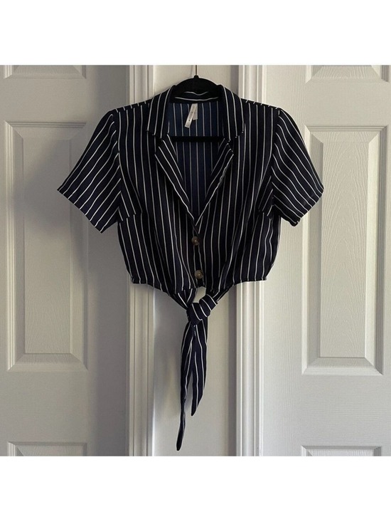 Moon Orchid Tops - Moon Orchid Women’s Striped Cropped Button-Down Shirt